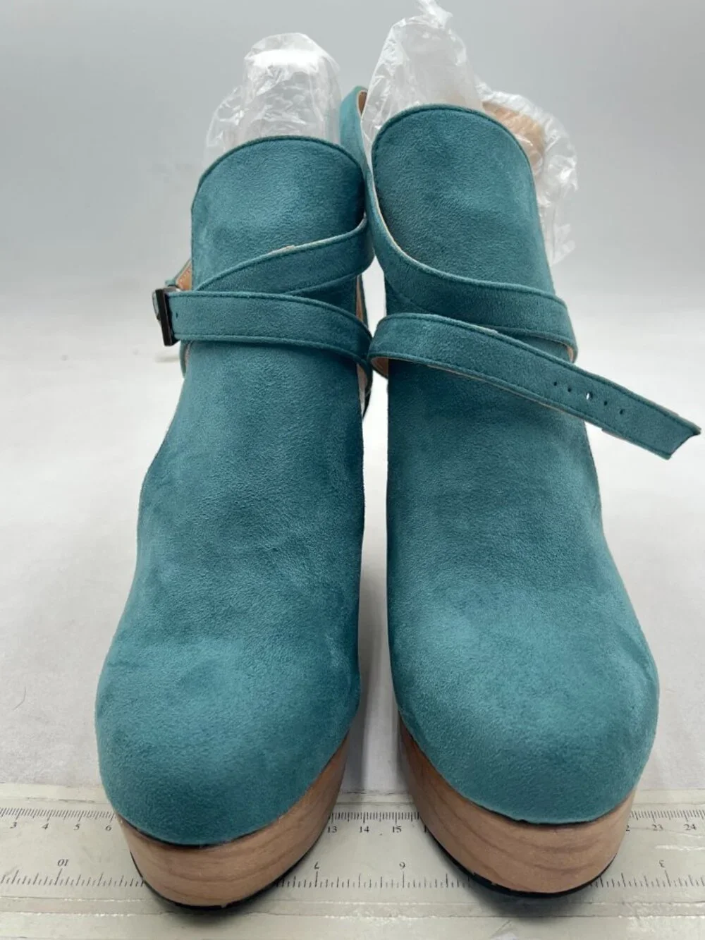 Dark Turquoise Womens Platform Rounded Toe Cutout Ankle Boot Strap Buckle Bootie